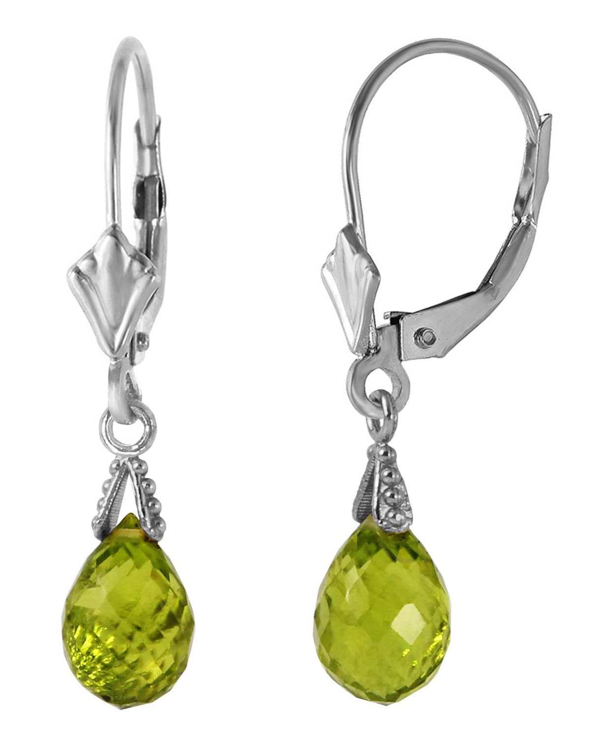 4.53 ctw Natural Lime Peridot 14k Gold Teardrop Dangle Earrings View 4