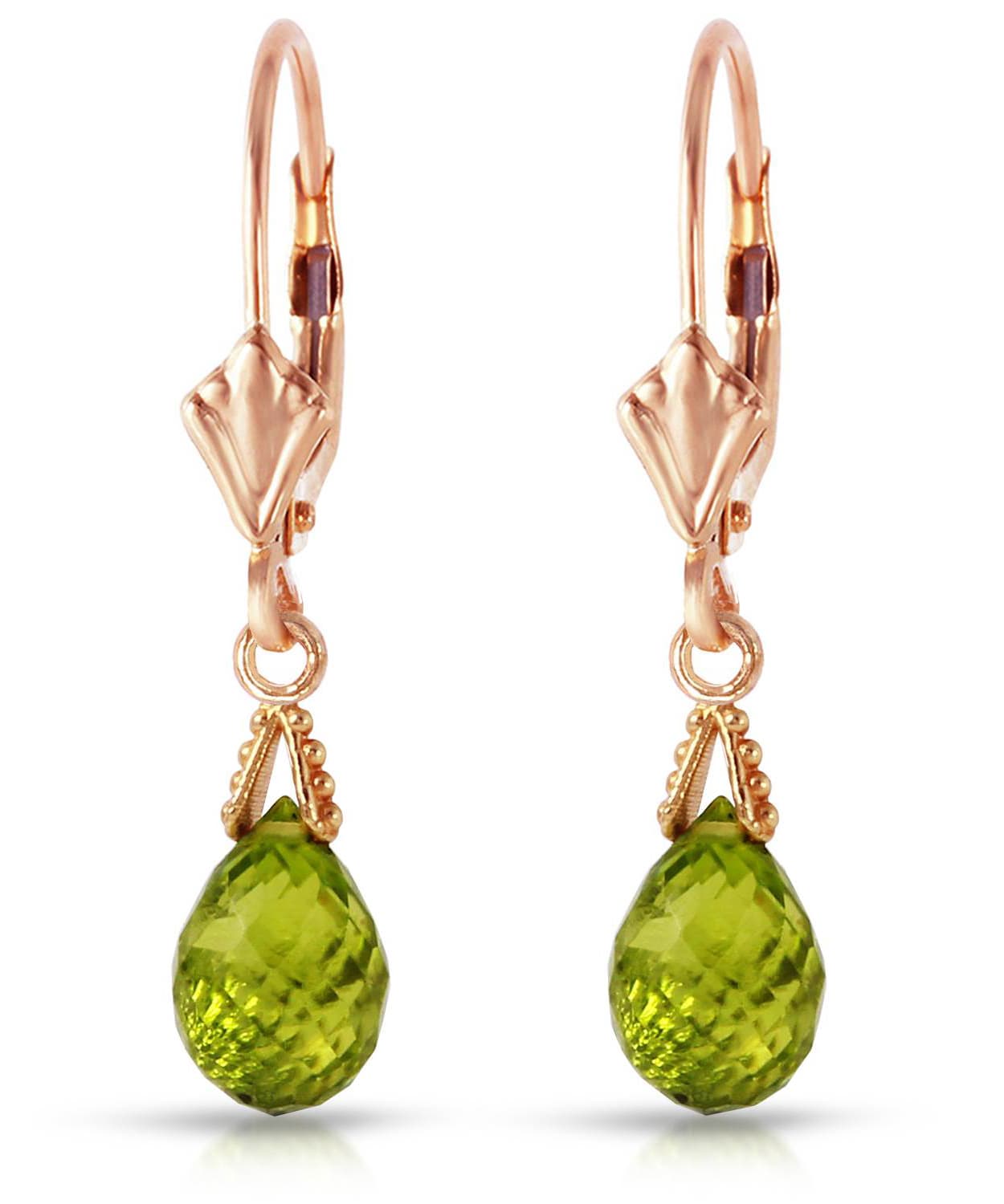 4.53 ctw Natural Lime Peridot 14k Gold Teardrop Dangle Earrings View 5