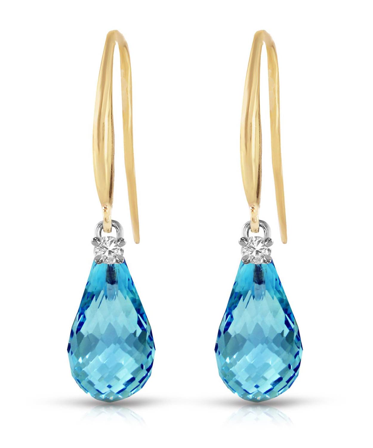4.63 ctw Natural Swiss Blue Topaz and Diamond 14k Gold Teardrop Dangle Earrings View 1