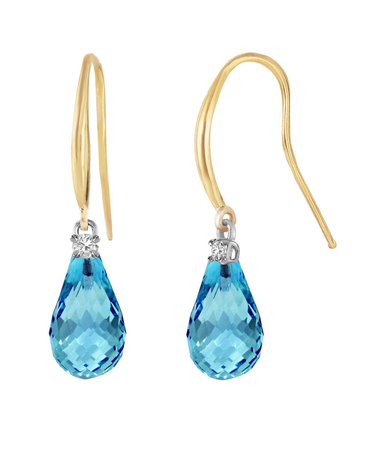 4.63 ctw Natural Swiss Blue Topaz and Diamond 14k Gold Teardrop Dangle Earrings View 2