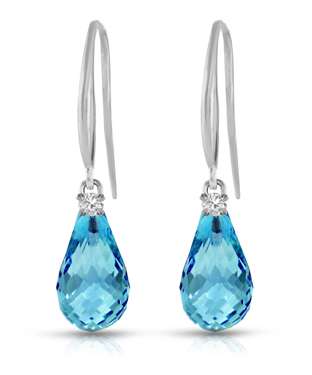 4.63 ctw Natural Swiss Blue Topaz and Diamond 14k Gold Teardrop Dangle Earrings View 3