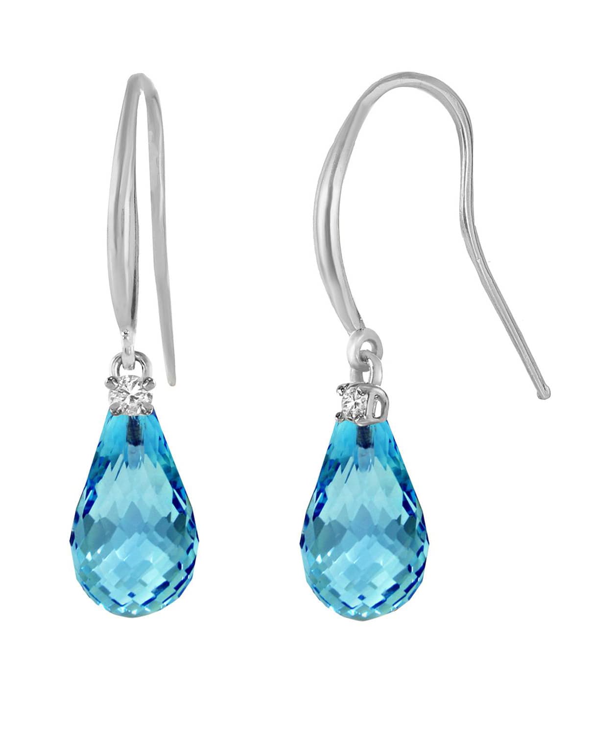 4.63 ctw Natural Swiss Blue Topaz and Diamond 14k Gold Teardrop Dangle Earrings View 4