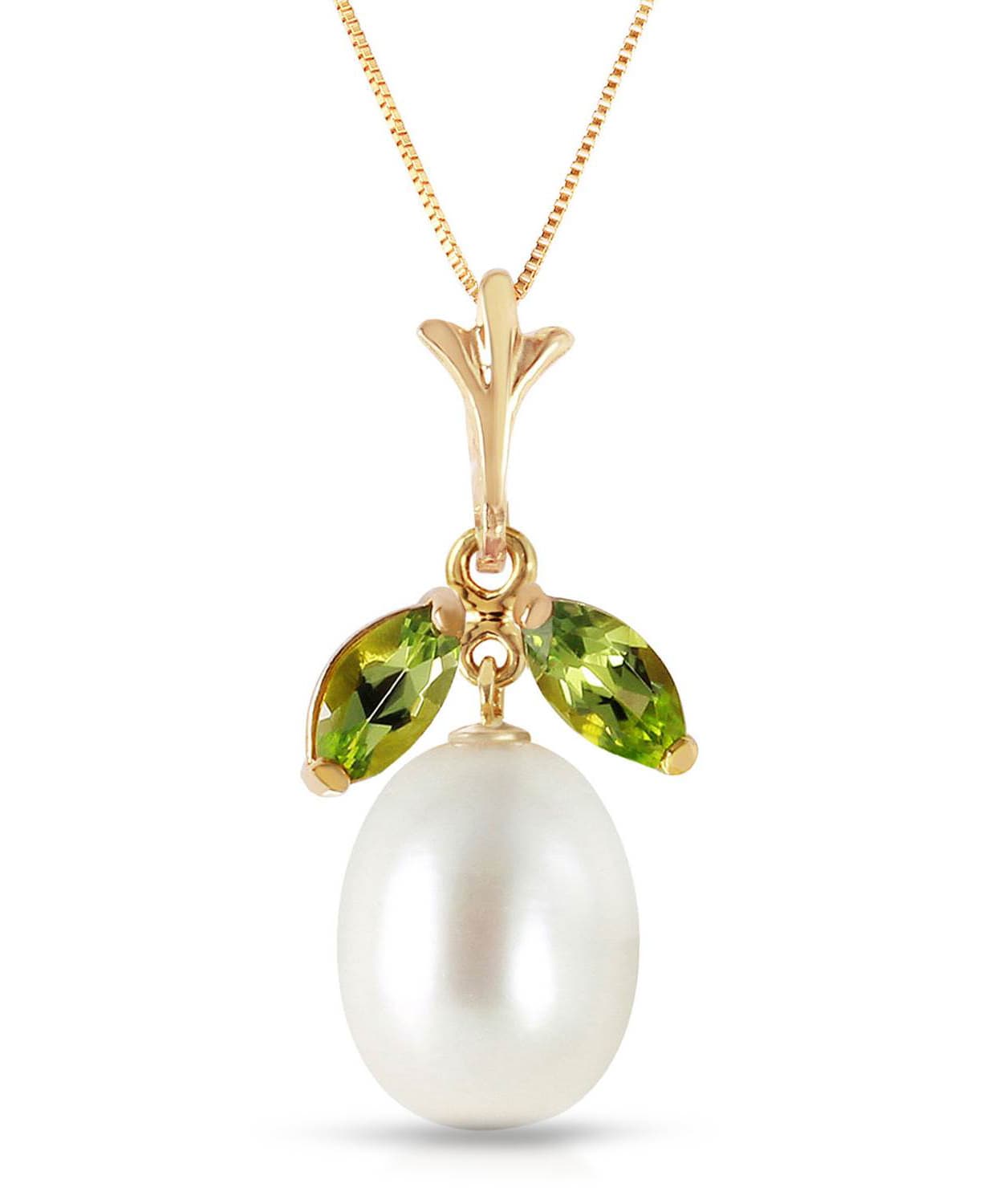 0.50 ctw Natural Freshwater Pearl and Lime Peridot 14k Gold Pendant With Chain View 1