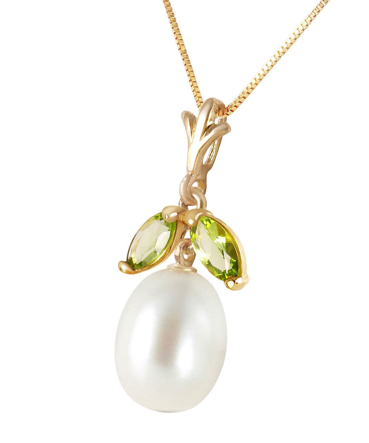 0.50 ctw Natural Freshwater Pearl and Lime Peridot 14k Gold Pendant With Chain View 2
