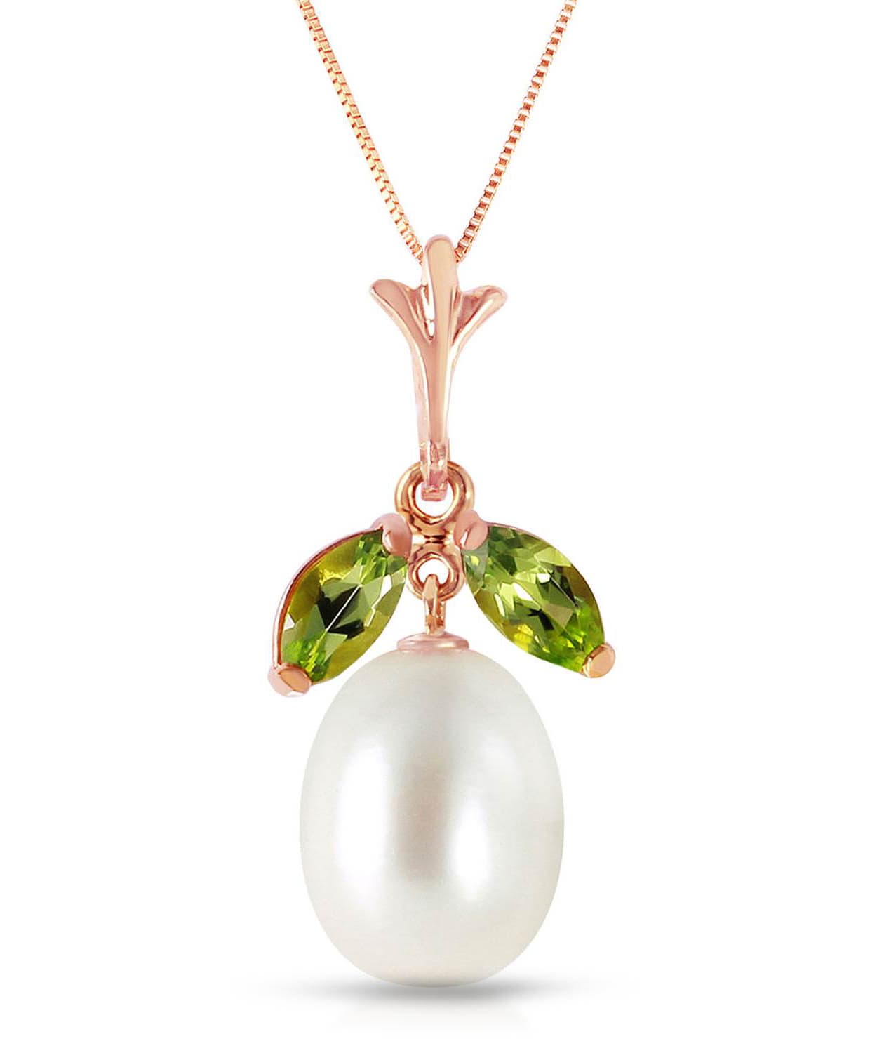 0.50 ctw Natural Freshwater Pearl and Lime Peridot 14k Gold Pendant With Chain View 5