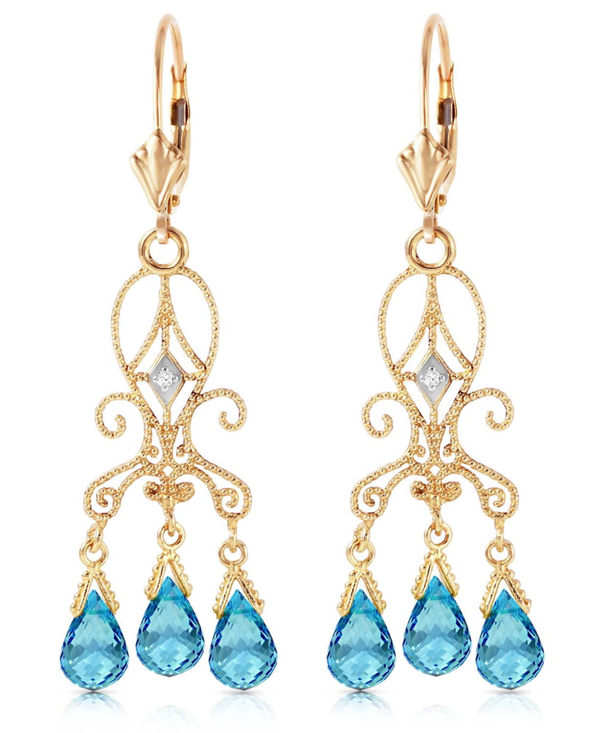4.84 ctw Natural Sky Blue Topaz and Diamond 14k Gold Chandelier Earrings View 1