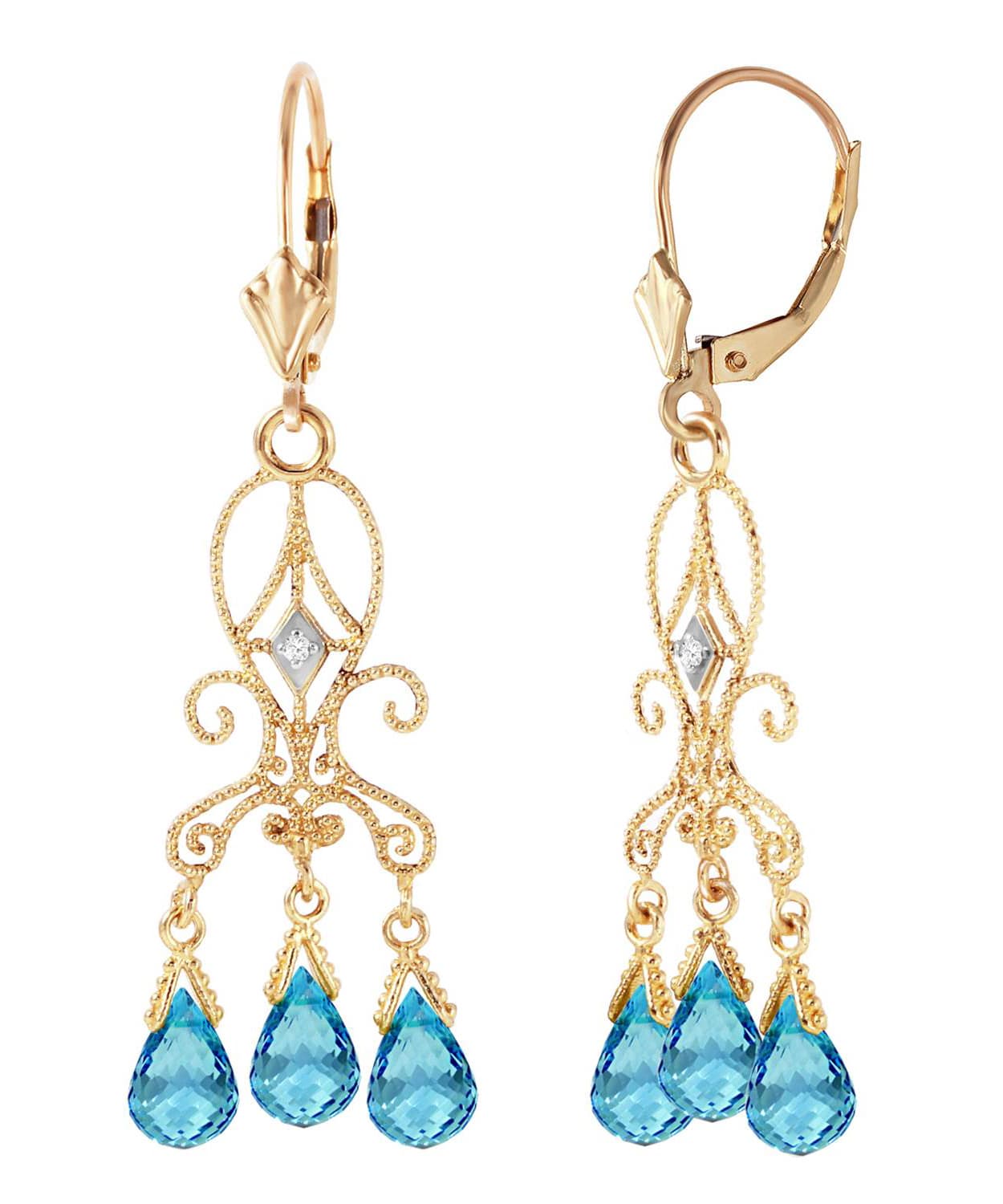 4.84 ctw Natural Sky Blue Topaz and Diamond 14k Gold Chandelier Earrings View 2