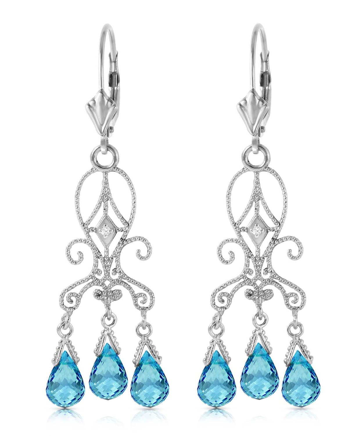 4.84 ctw Natural Sky Blue Topaz and Diamond 14k Gold Chandelier Earrings View 3