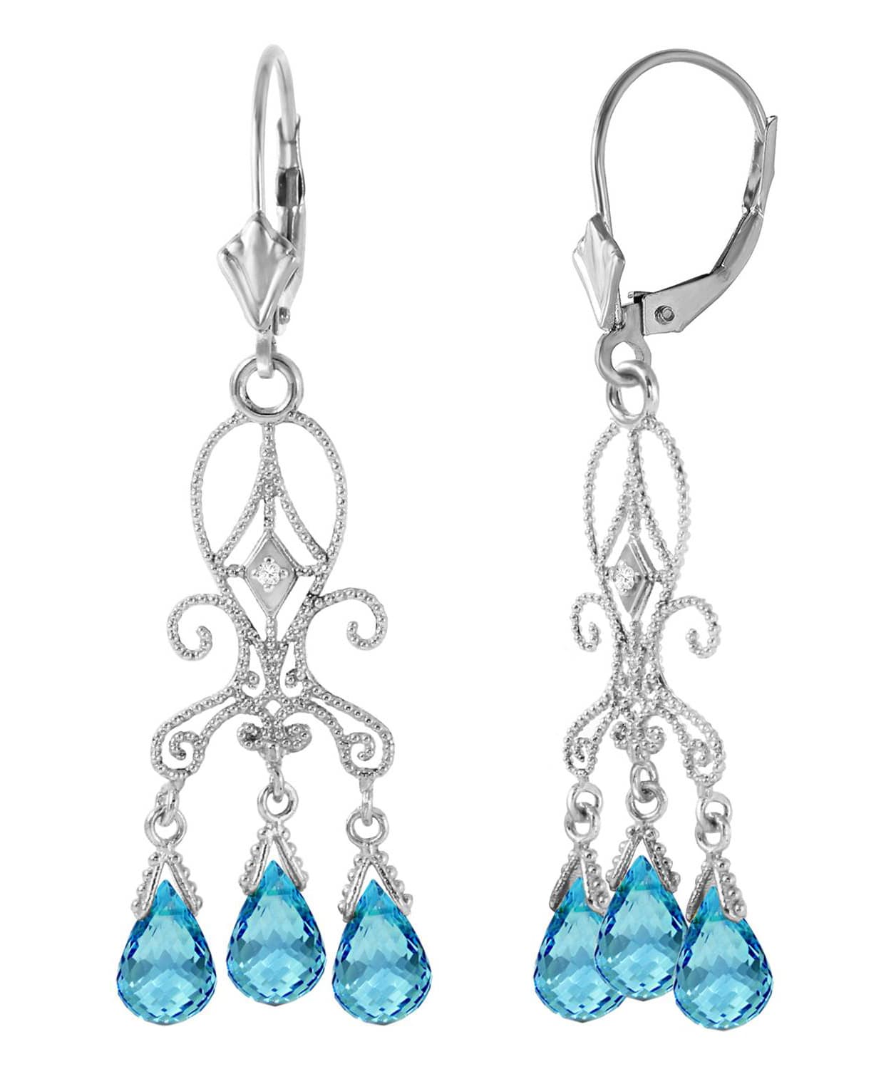 4.84 ctw Natural Sky Blue Topaz and Diamond 14k Gold Chandelier Earrings View 4
