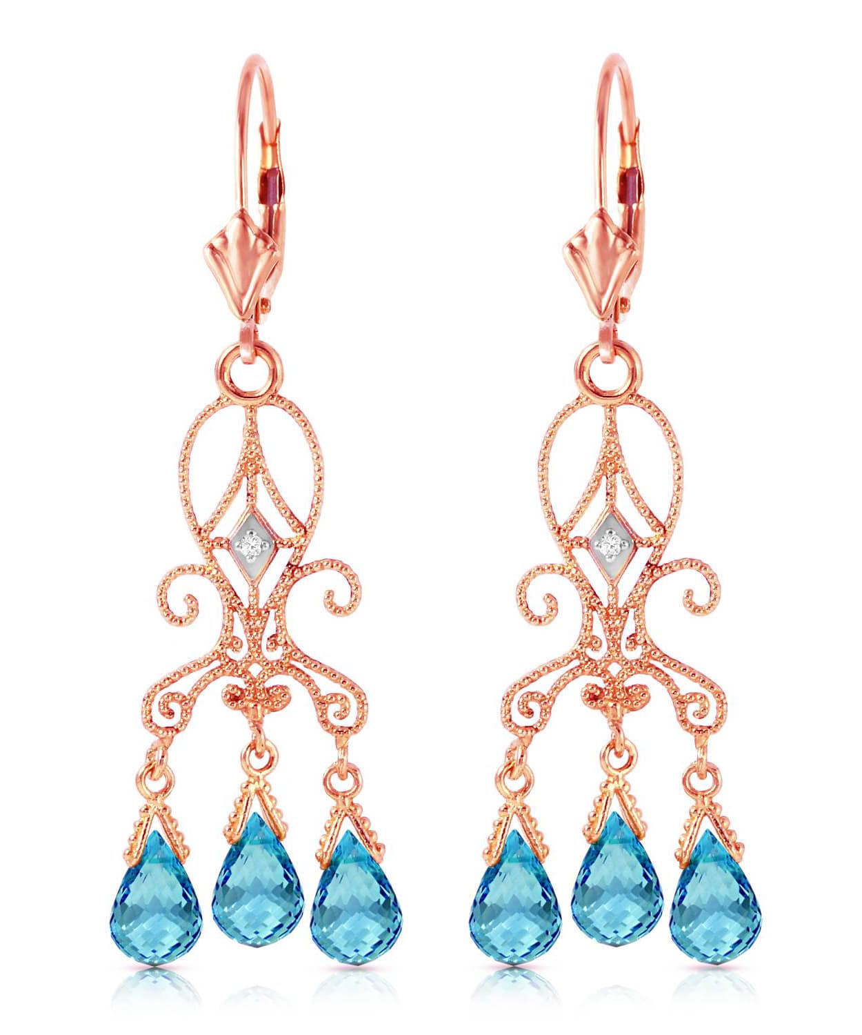 4.84 ctw Natural Sky Blue Topaz and Diamond 14k Gold Chandelier Earrings View 5