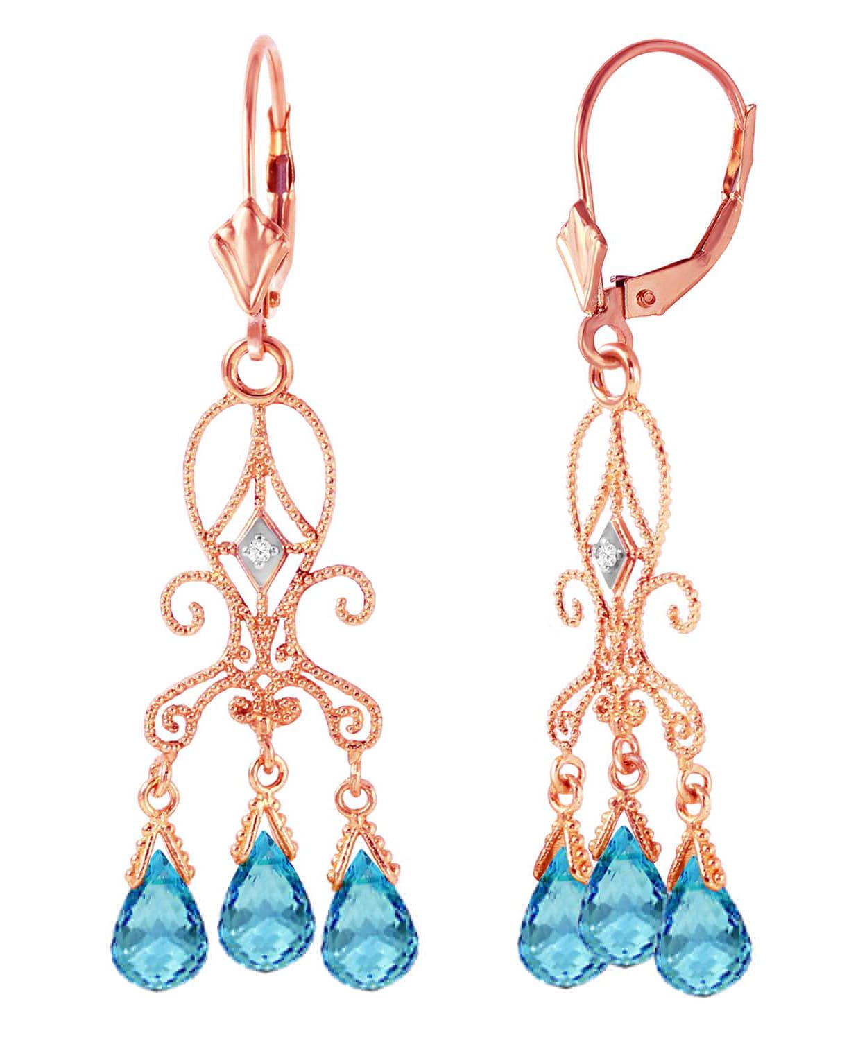4.84 ctw Natural Sky Blue Topaz and Diamond 14k Gold Chandelier Earrings View 6