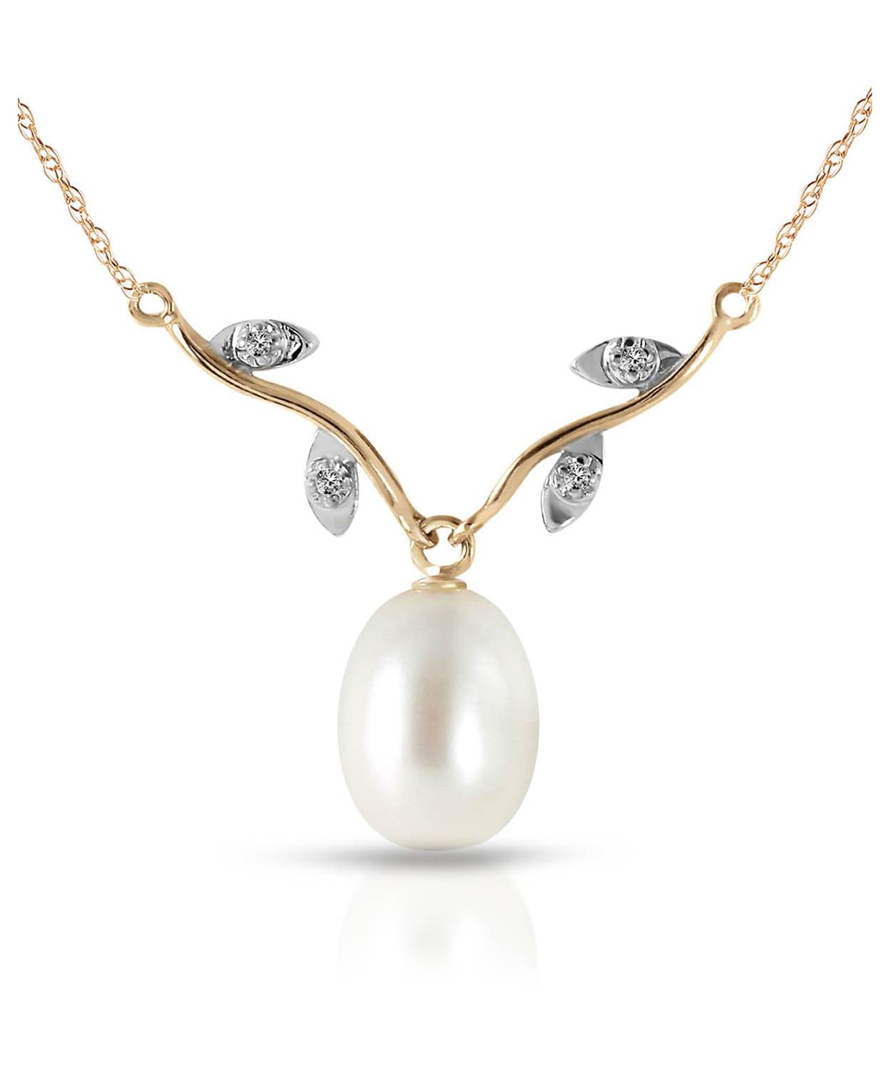 Natural Freshwater Pearl and Diamond 14k Gold Necklace View 1