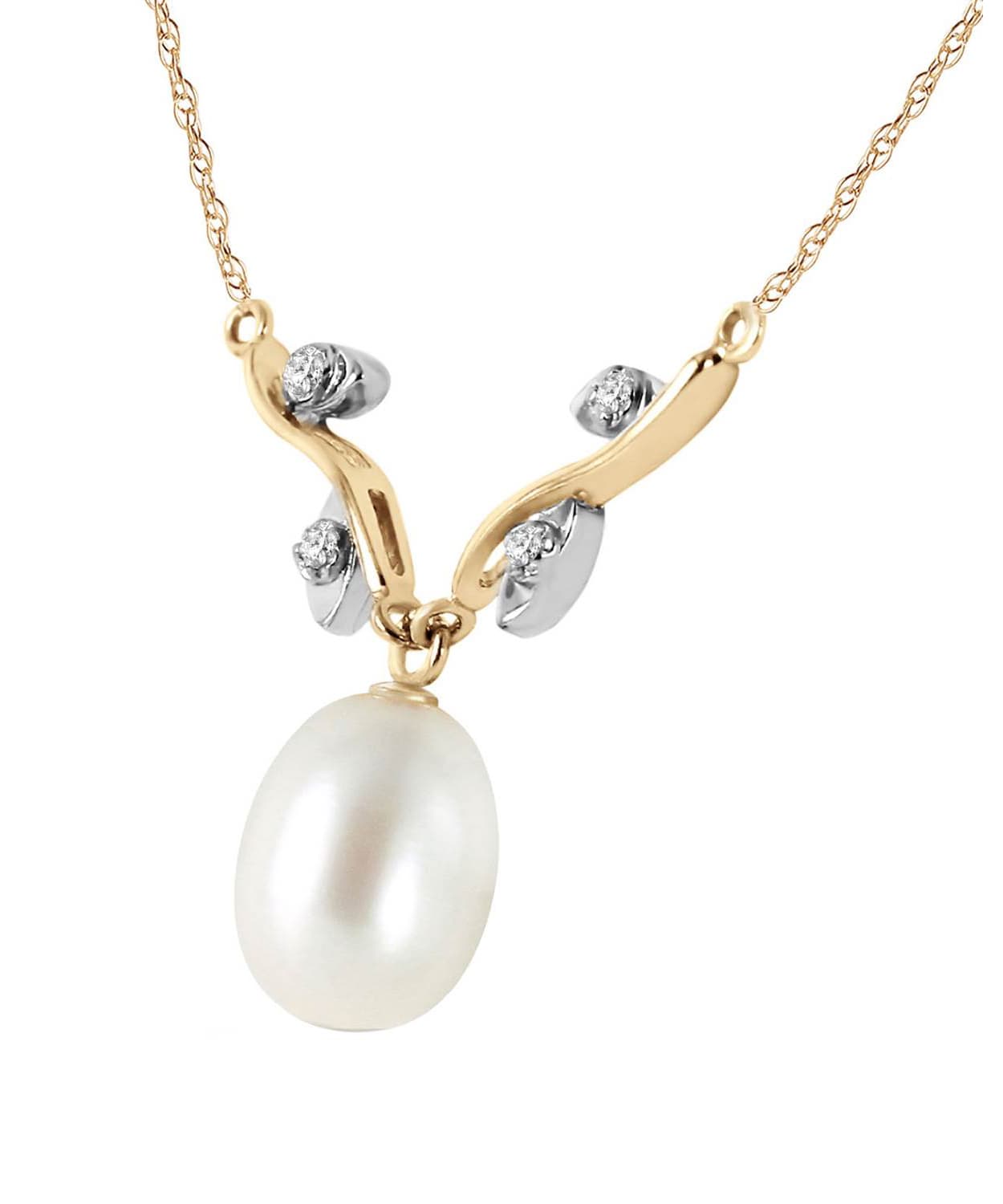 Natural Freshwater Pearl and Diamond 14k Gold Necklace View 2