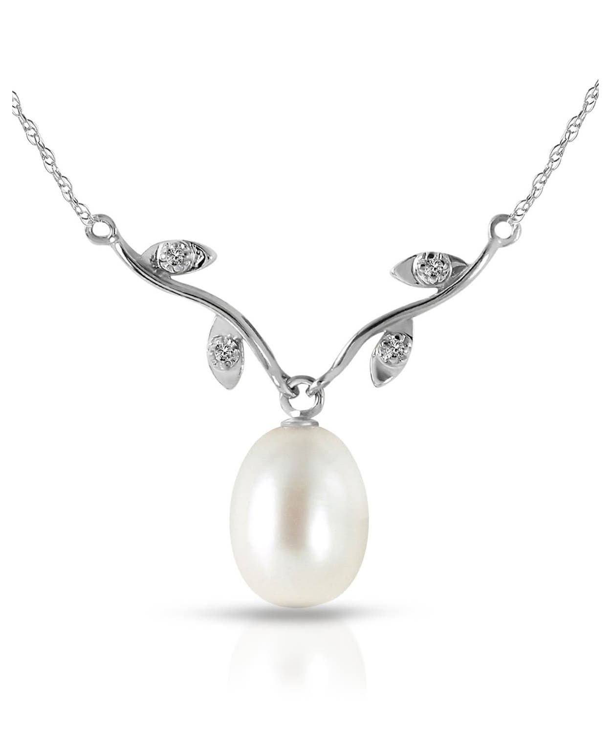 Natural Freshwater Pearl and Diamond 14k Gold Necklace View 3