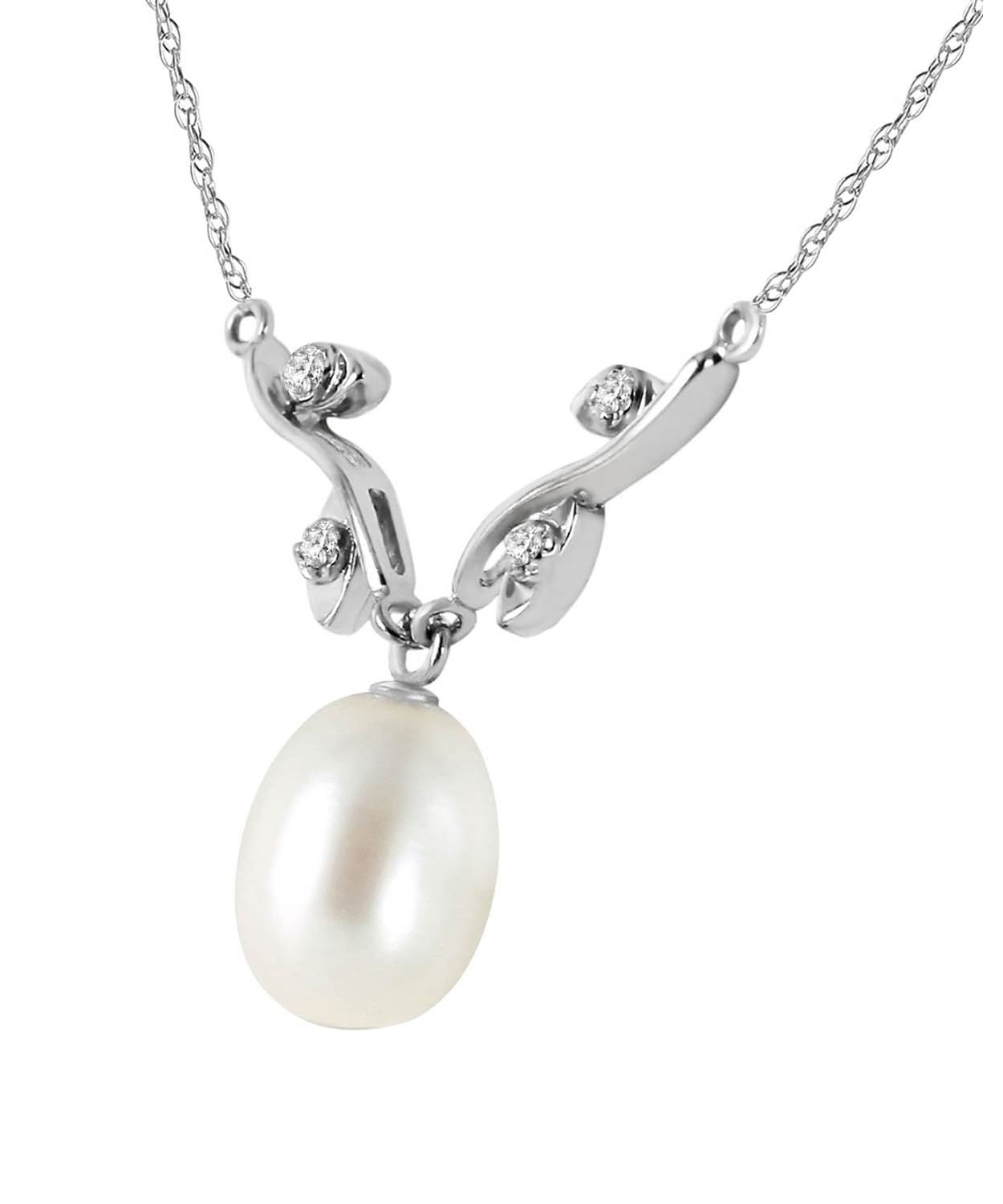 Natural Freshwater Pearl and Diamond 14k Gold Necklace View 4