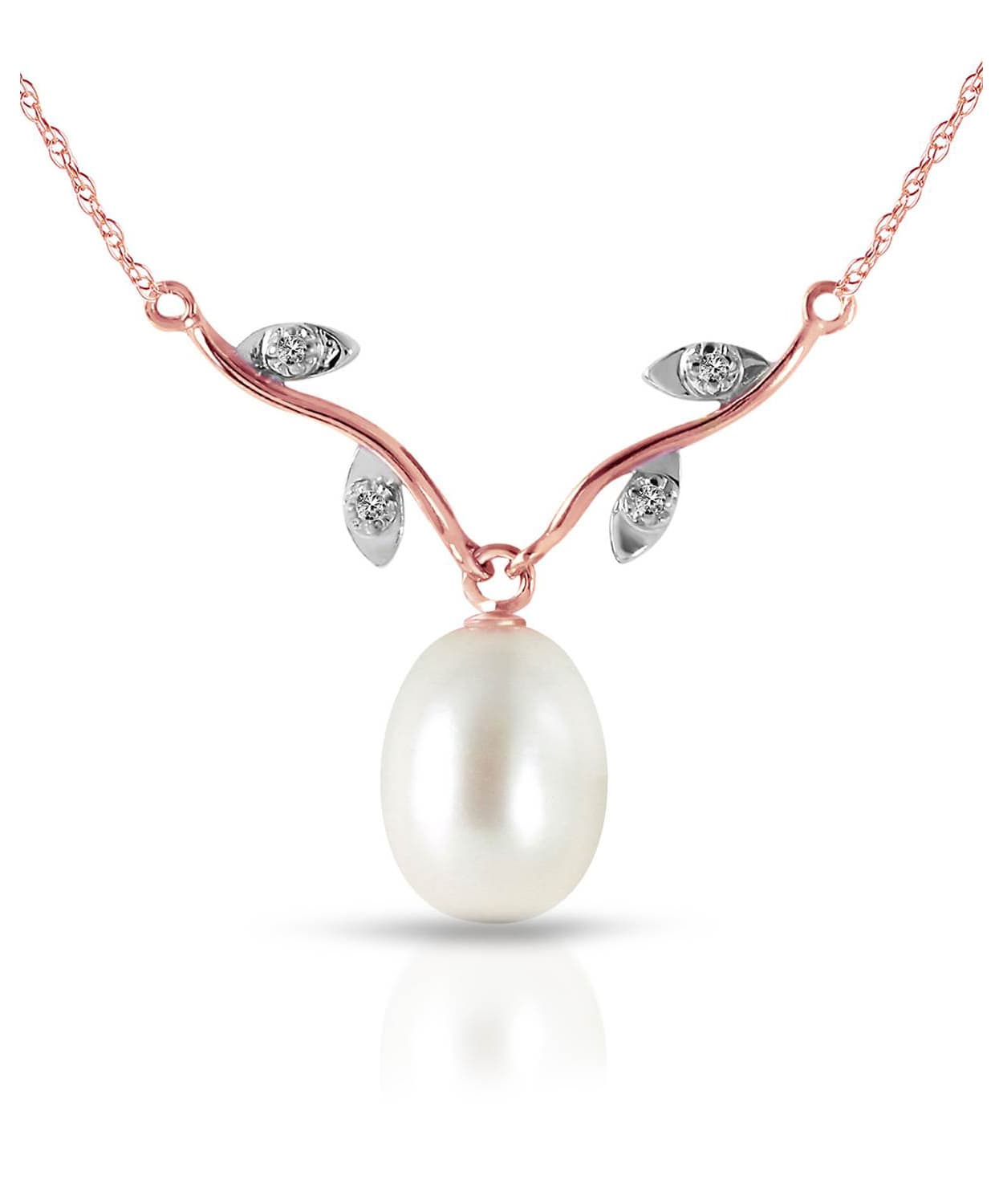 Natural Freshwater Pearl and Diamond 14k Gold Necklace View 5