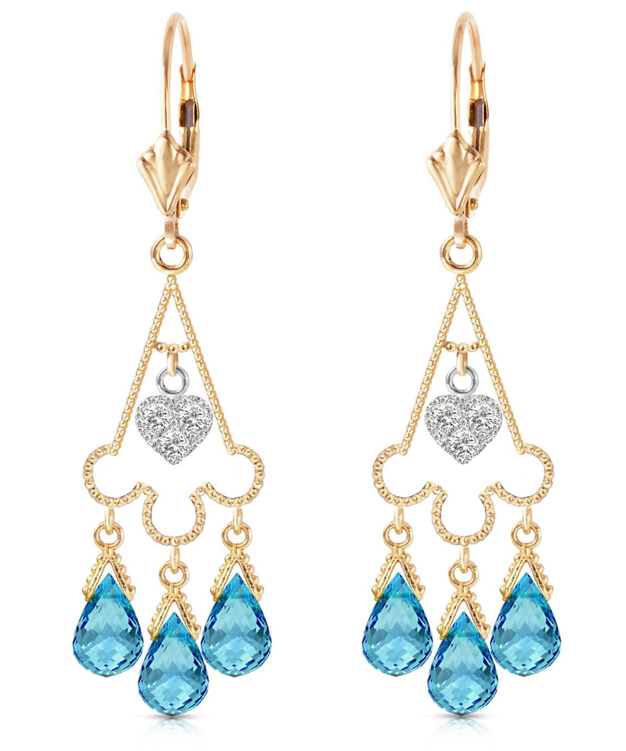 4.86 ctw Natural Swiss Blue Topaz and Diamond 14k Gold Chandelier Earrings View 1