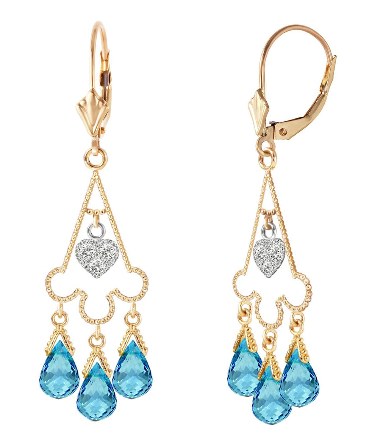 4.86 ctw Natural Swiss Blue Topaz and Diamond 14k Gold Chandelier Earrings View 2