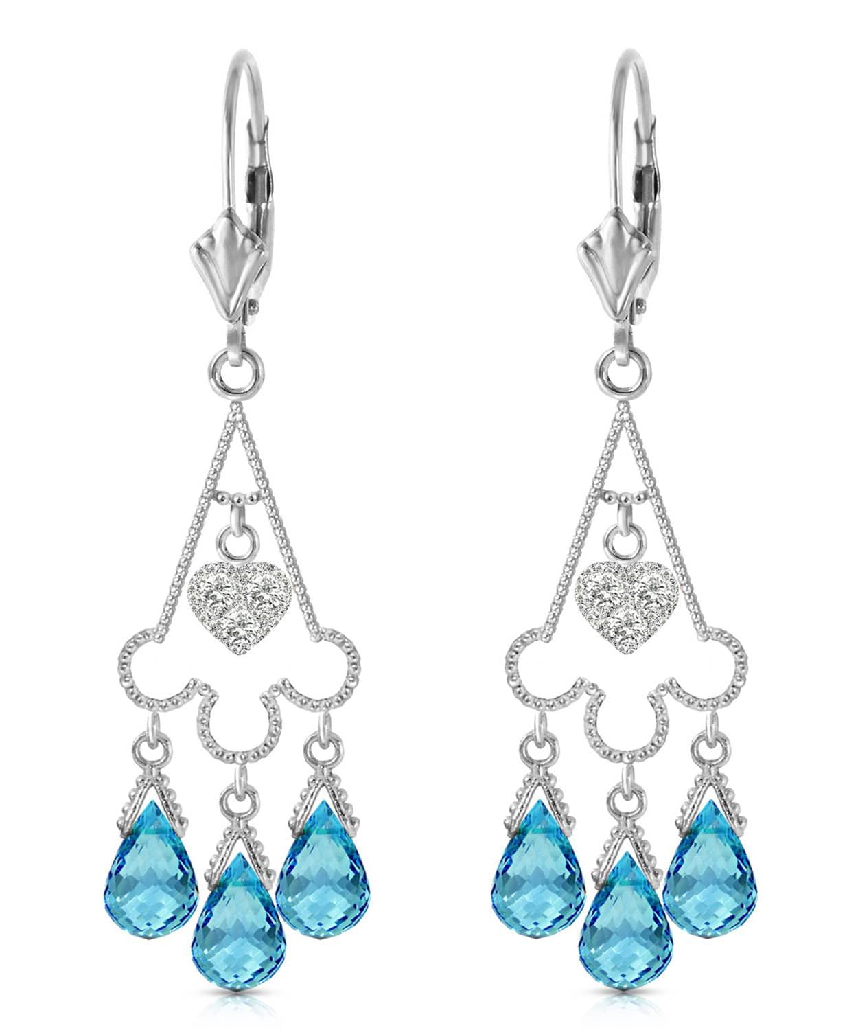 4.86 ctw Natural Swiss Blue Topaz and Diamond 14k Gold Chandelier Earrings View 3
