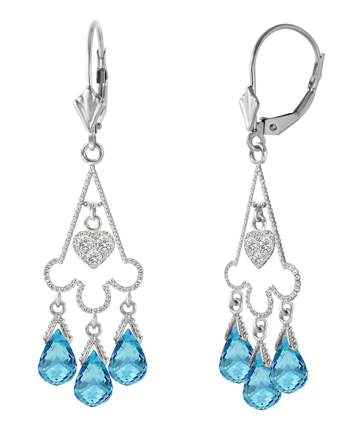 4.86 ctw Natural Swiss Blue Topaz and Diamond 14k Gold Chandelier Earrings View 4