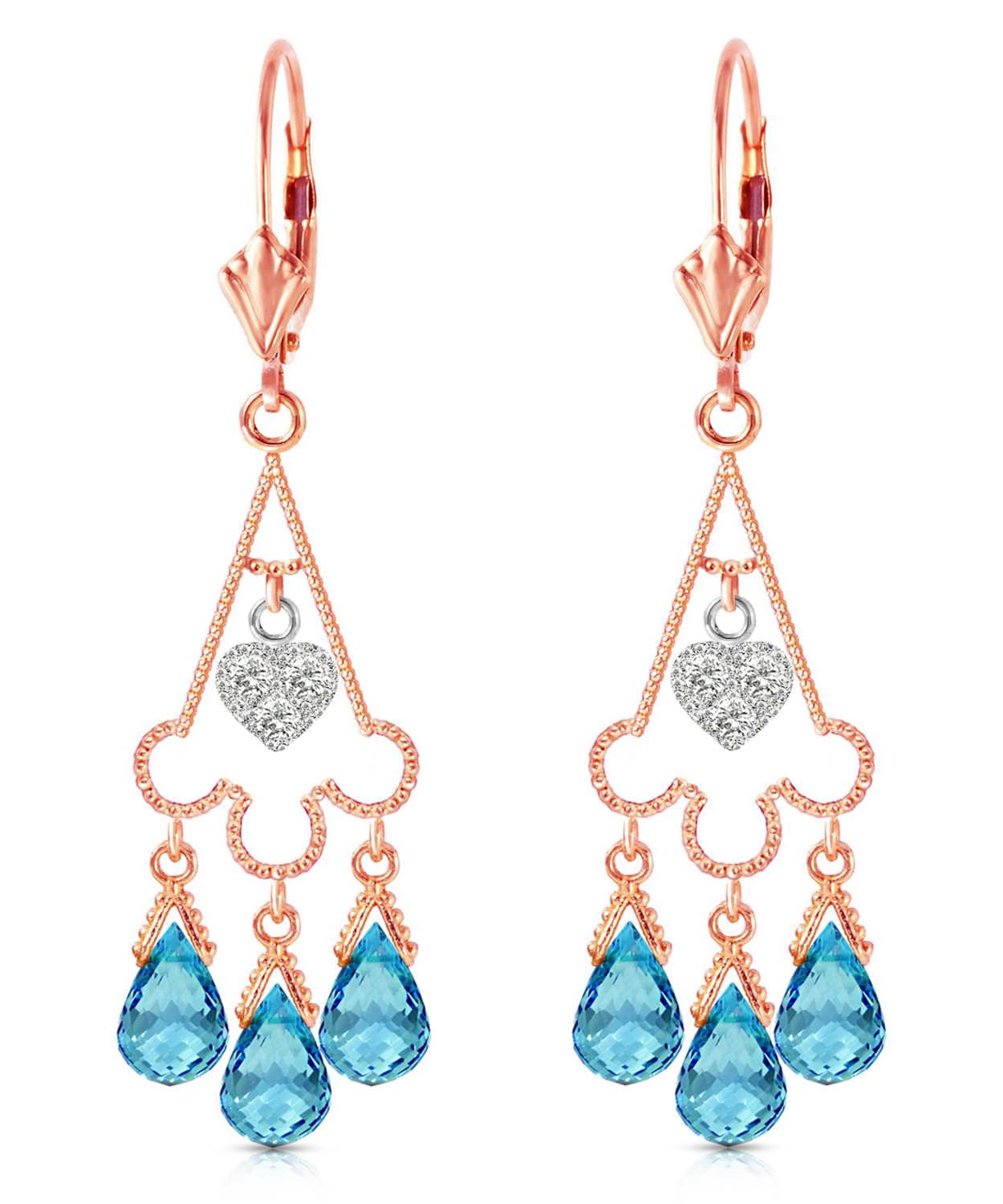 4.86 ctw Natural Swiss Blue Topaz and Diamond 14k Gold Chandelier Earrings View 5