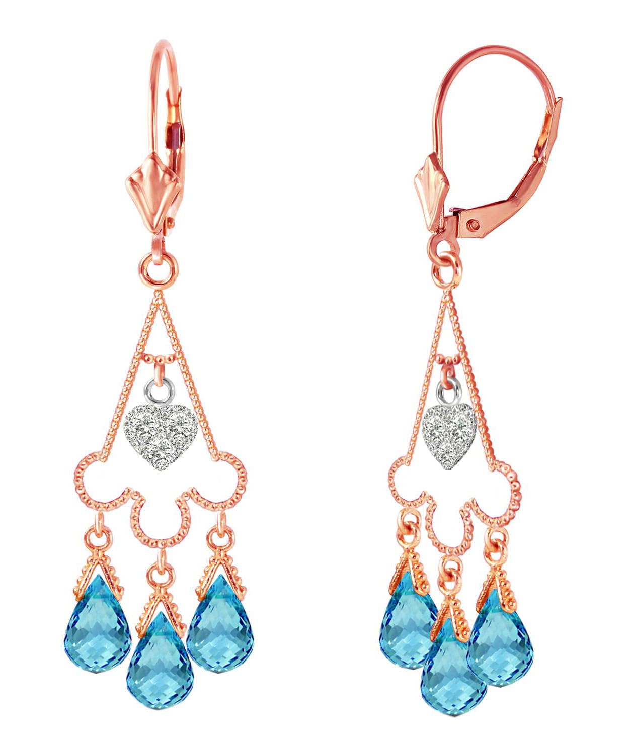 4.86 ctw Natural Swiss Blue Topaz and Diamond 14k Gold Chandelier Earrings View 6