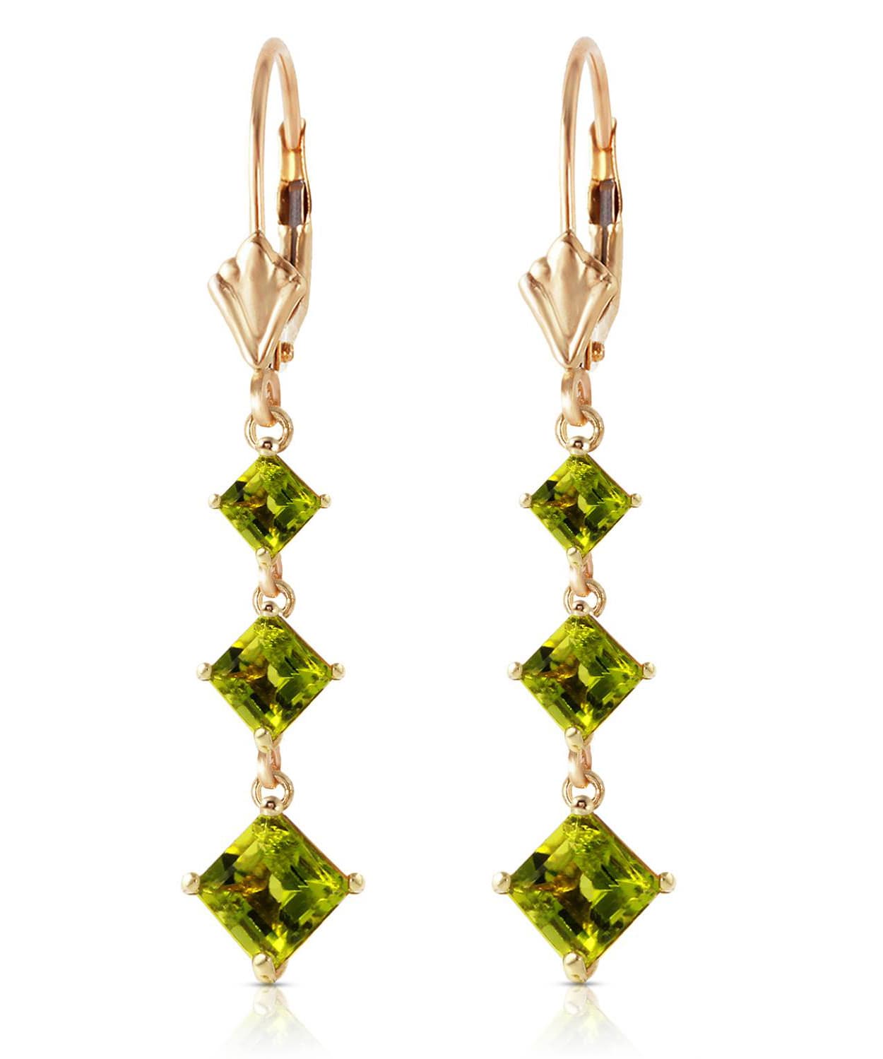 4.83 ctw Natural Lime Peridot 14k Gold Past-Present-Future Dangle Earrings View 1