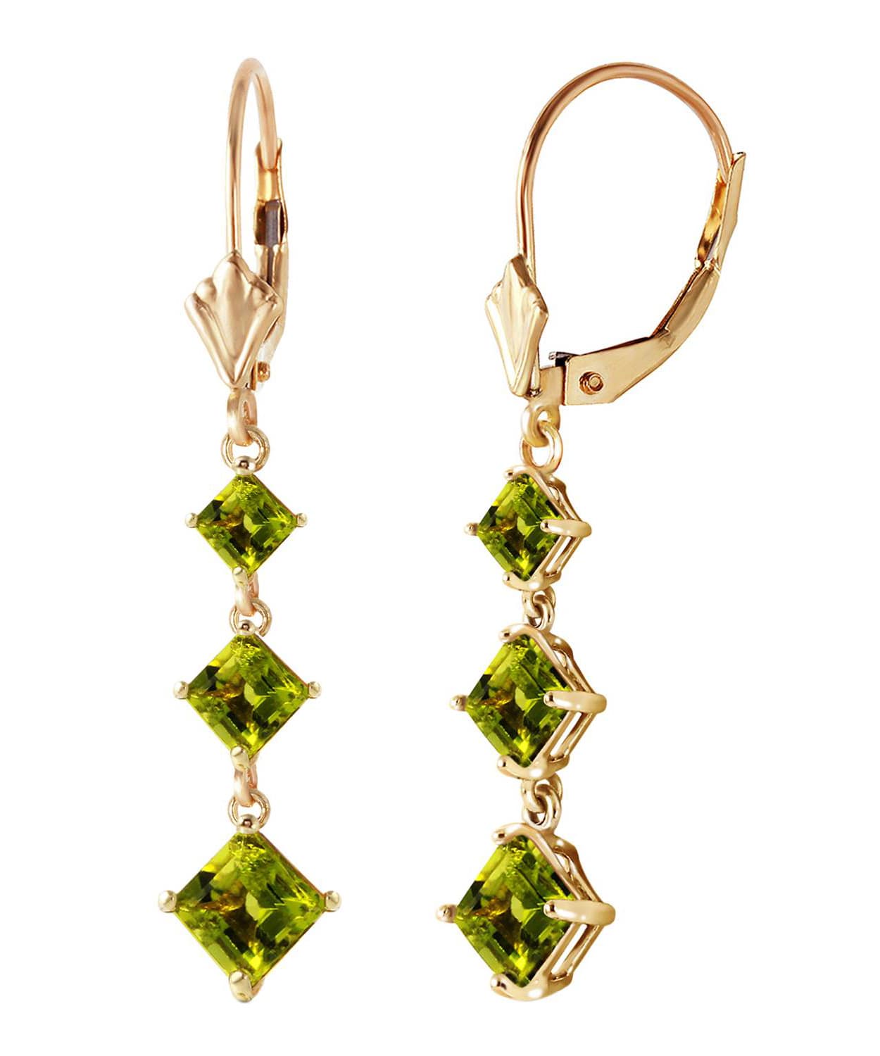 4.83 ctw Natural Lime Peridot 14k Gold Past-Present-Future Dangle Earrings View 2