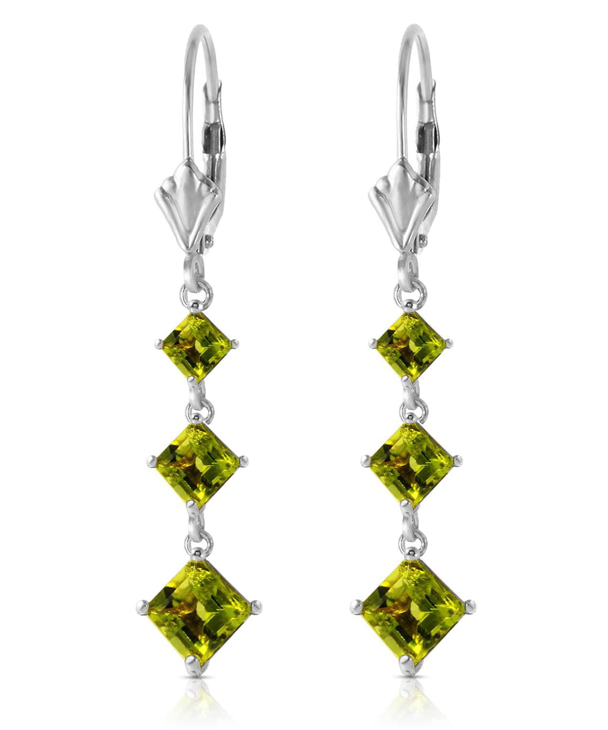 4.83 ctw Natural Lime Peridot 14k Gold Past-Present-Future Dangle Earrings View 3