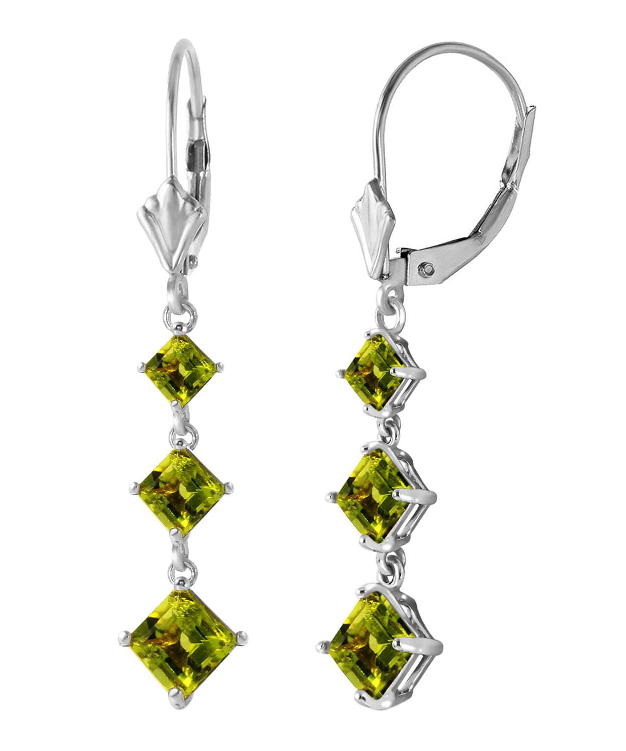 4.83 ctw Natural Lime Peridot 14k Gold Past-Present-Future Dangle Earrings View 4