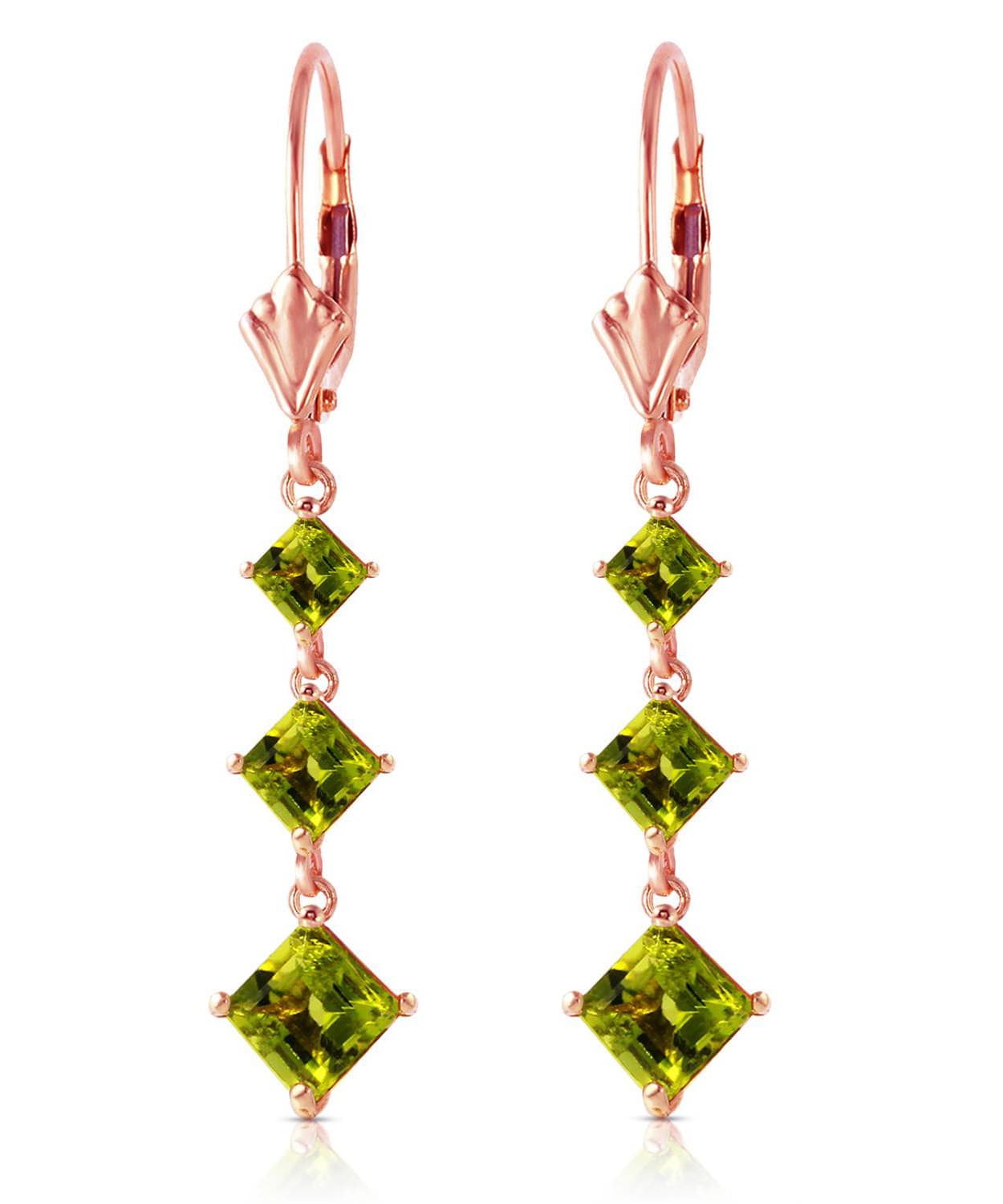 4.83 ctw Natural Lime Peridot 14k Gold Past-Present-Future Dangle Earrings View 5