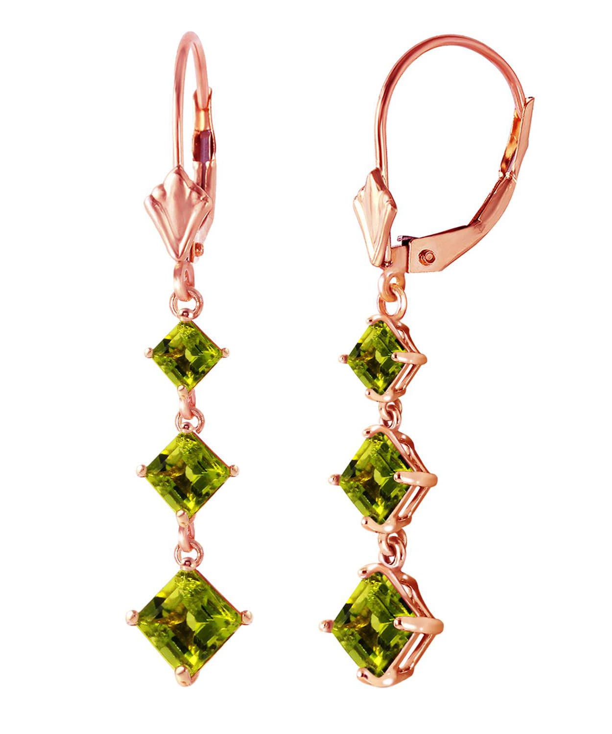 4.83 ctw Natural Lime Peridot 14k Gold Past-Present-Future Dangle Earrings View 6