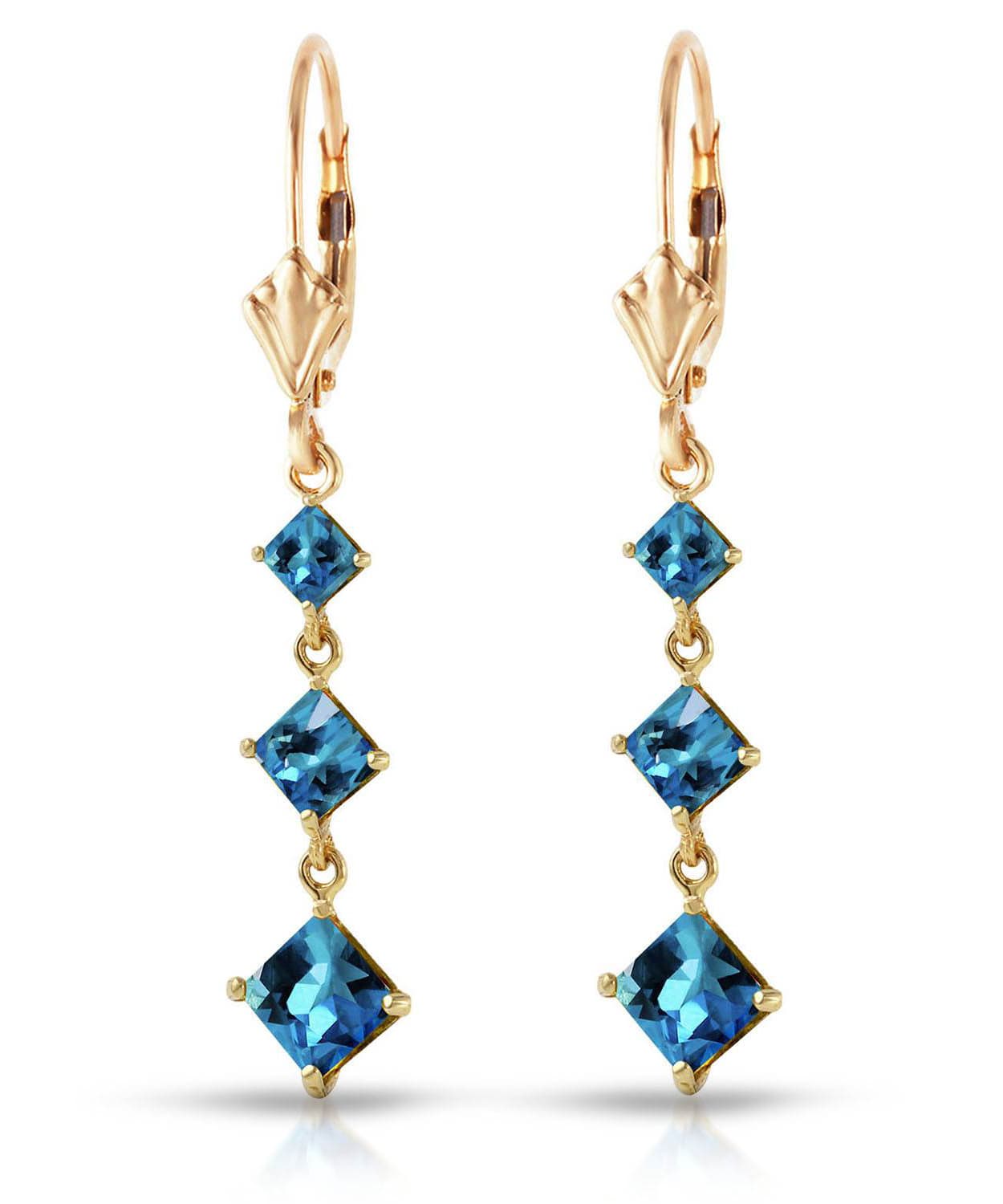 4.83 ctw Natural Swiss Blue Topaz 14k Gold Past-Present-Future Dangle Earrings View 1