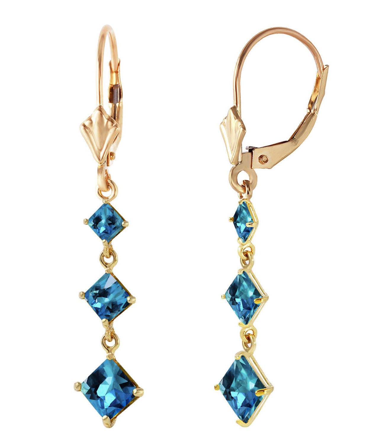4.83 ctw Natural Swiss Blue Topaz 14k Gold Past-Present-Future Dangle Earrings View 2