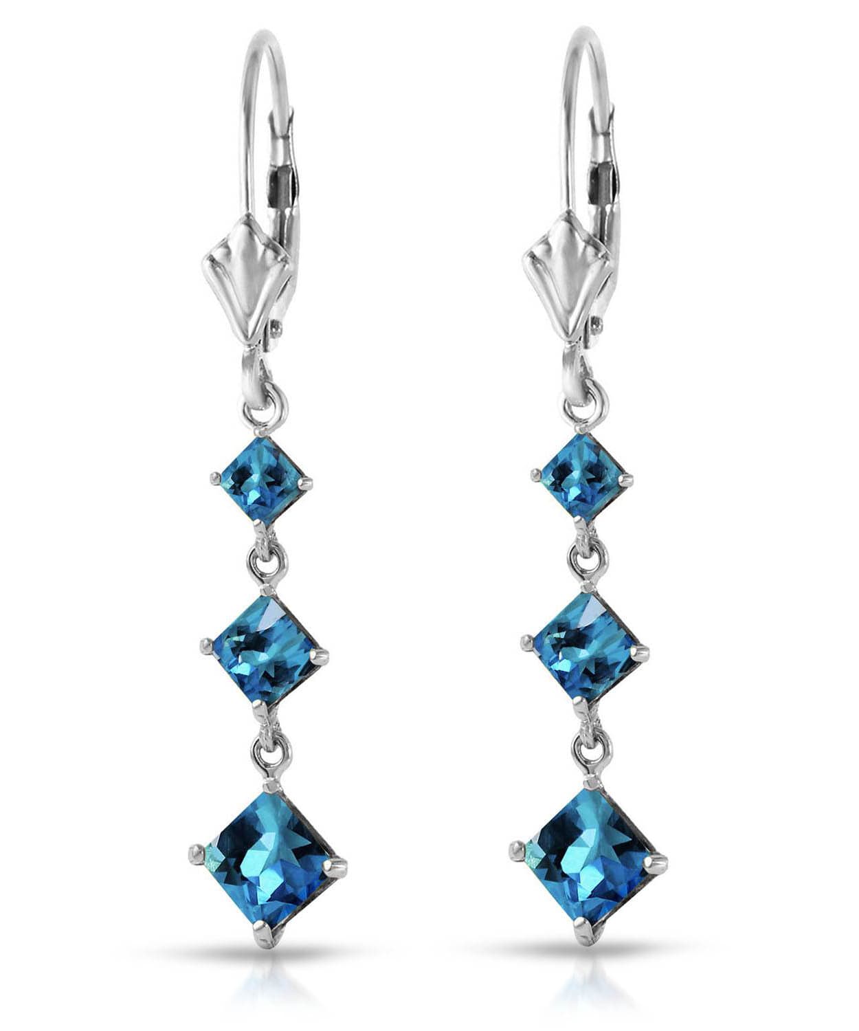 4.83 ctw Natural Swiss Blue Topaz 14k Gold Past-Present-Future Dangle Earrings View 3