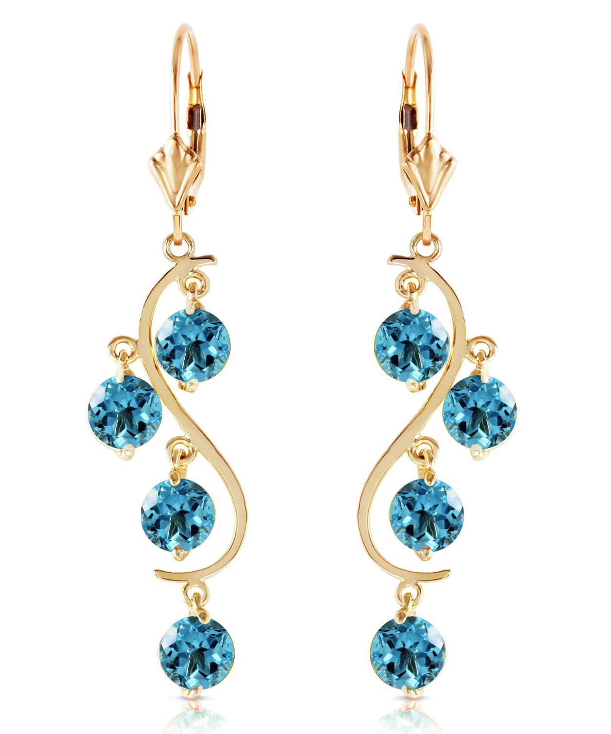 4.98 ctw Natural Swiss Blue Topaz 14k Gold Chandelier Earrings View 1