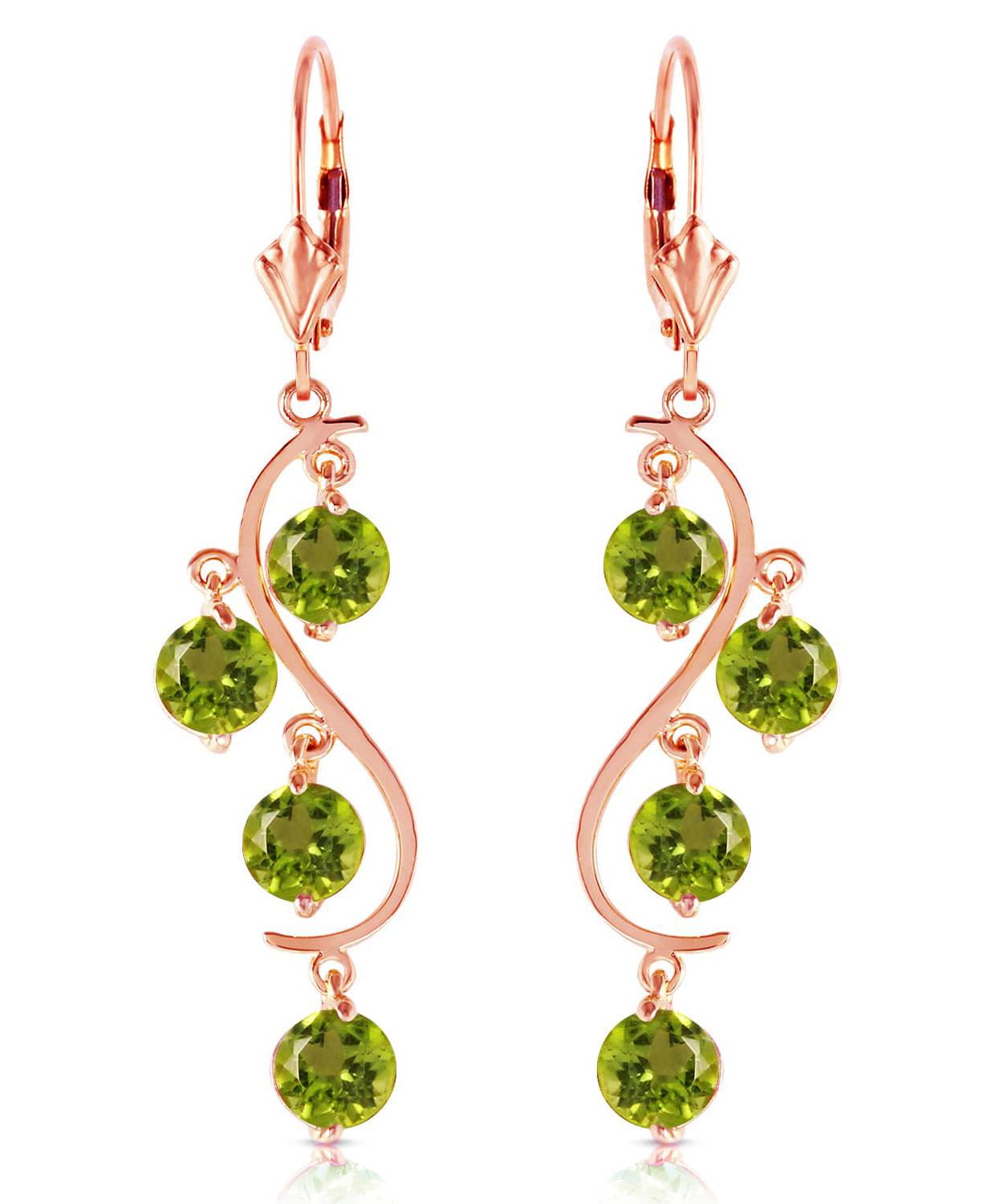 4.98 ctw Natural Lime Peridot 14k Gold Chandelier Earrings View 5