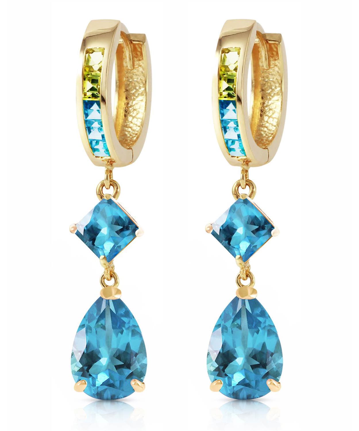 5.40 ctw Natural Swiss Blue Topaz and Peridot 14k Gold Teardrop Dangle Earrings View 1