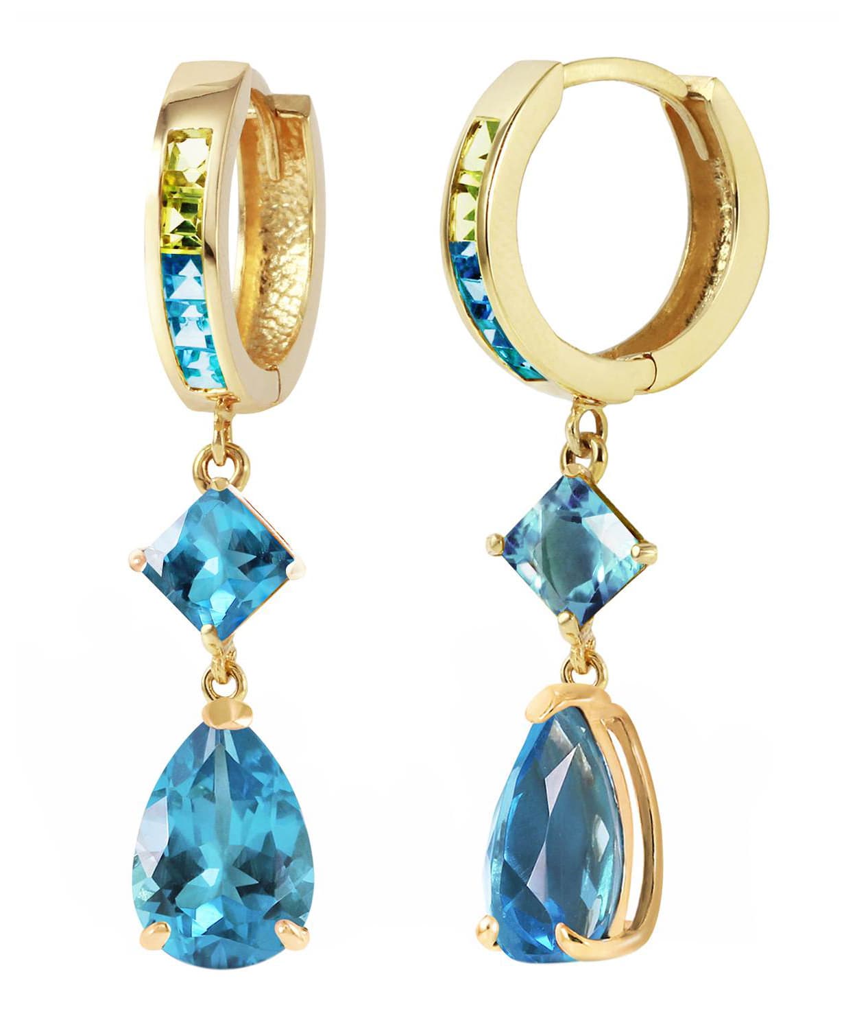 5.40 ctw Natural Swiss Blue Topaz and Peridot 14k Gold Teardrop Dangle Earrings View 2