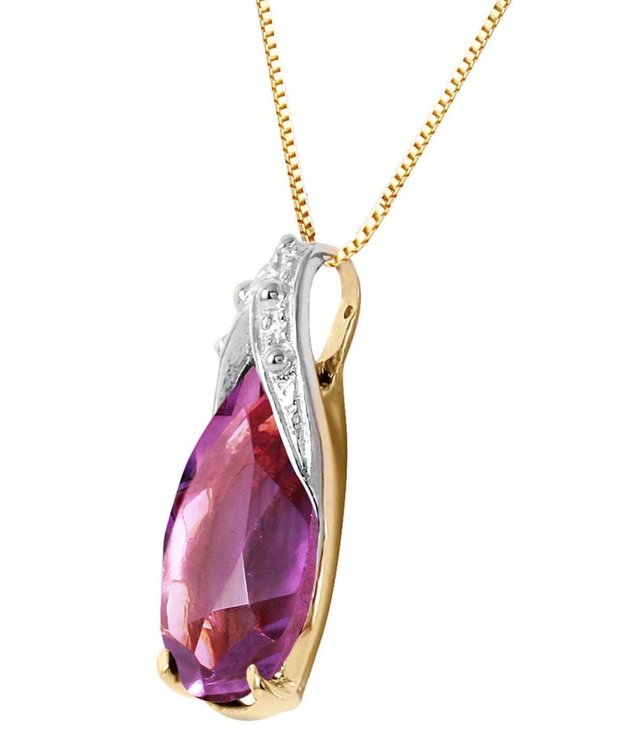 5.03 ctw Natural Amethyst 14k Gold Teardrop Pendant With Chain View 2