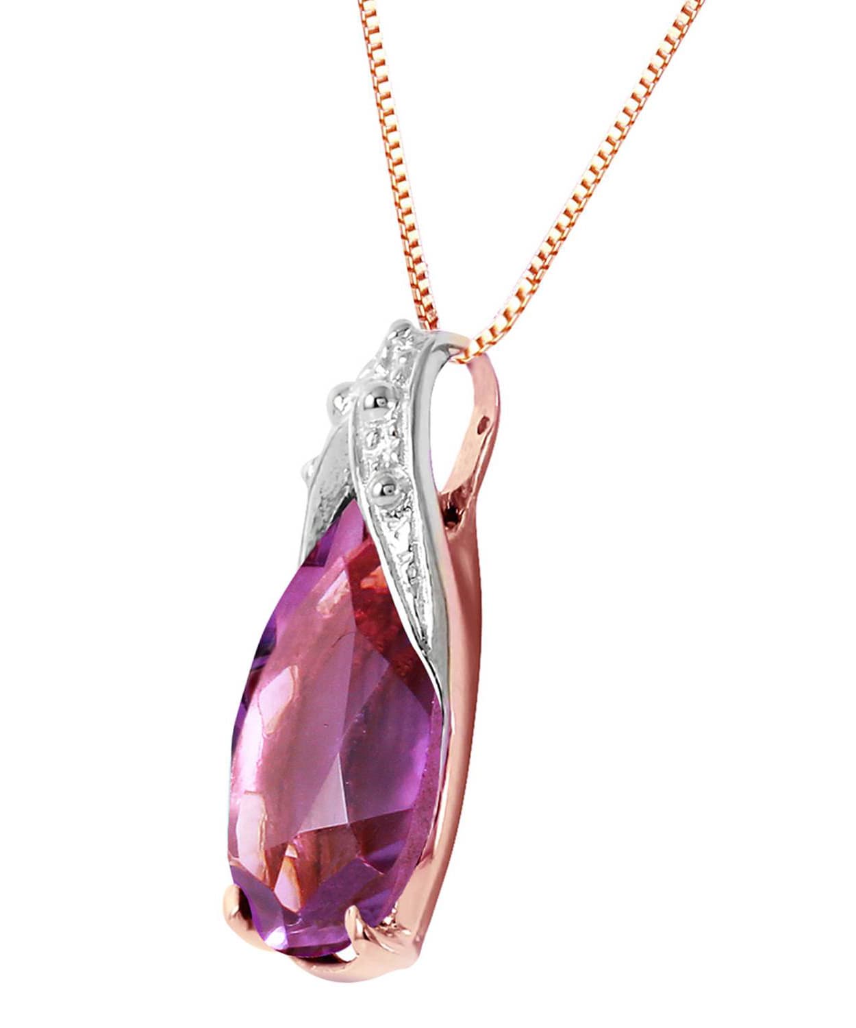 5.03 ctw Natural Amethyst 14k Gold Teardrop Pendant With Chain View 6