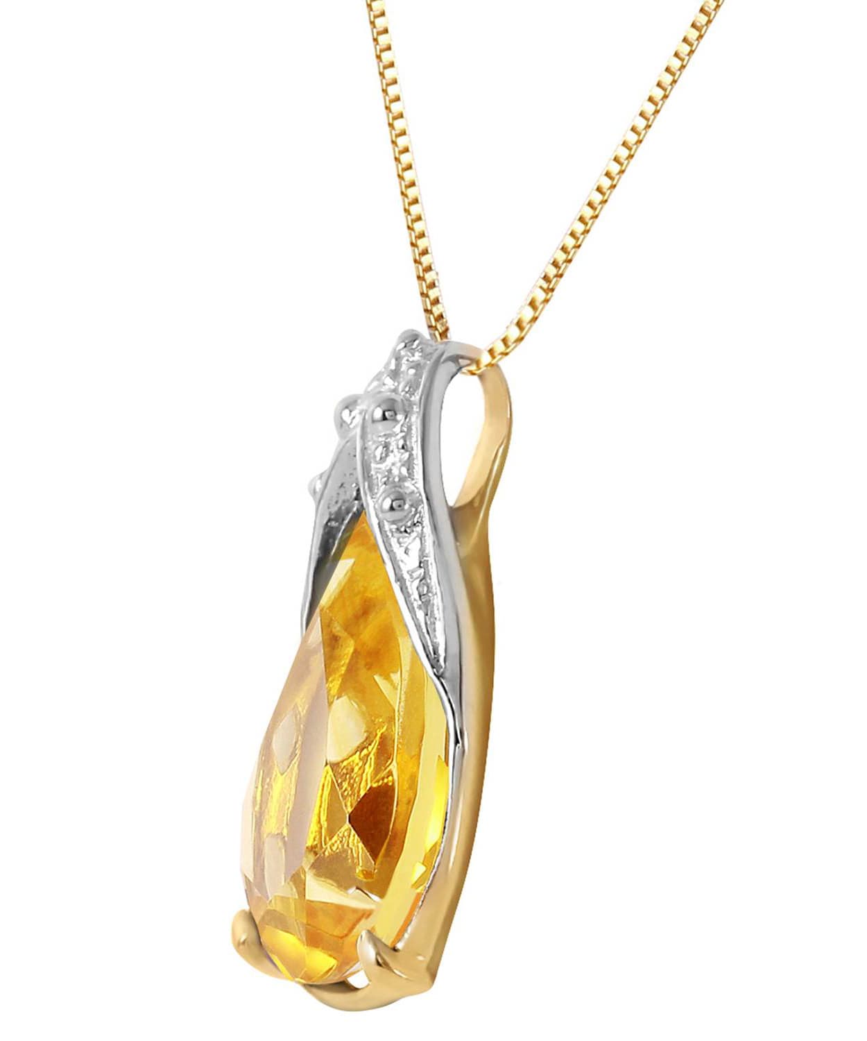5.03 ctw Natural Honey Citrine 14k Gold Teardrop Pendant With Chain View 2