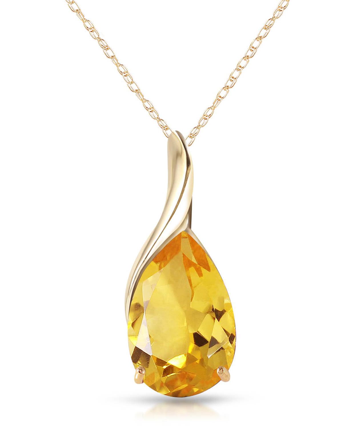 5.03 ctw Natural Honey Citrine 14k Gold Teardrop Pendant With Chain View 1