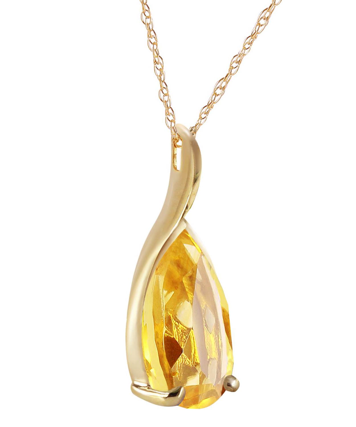 5.03 ctw Natural Honey Citrine 14k Gold Teardrop Pendant With Chain View 2