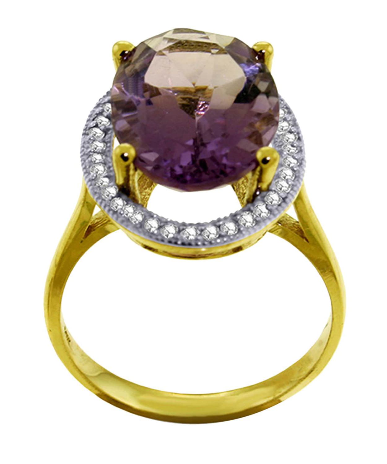 5.31 ctw Natural Amethyst and Diamond 14k Gold Halo Cocktail Ring View 2