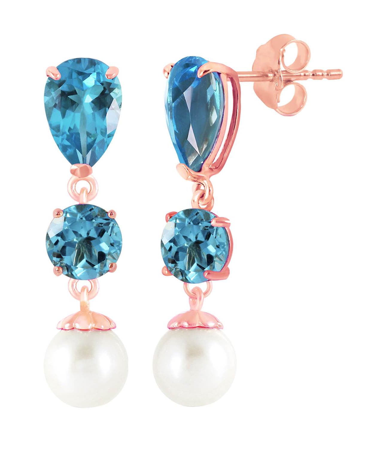 5.53 ctw Natural Swiss Blue Topaz and Freshwater Pearl 14k Gold Dangle Earrings View 6