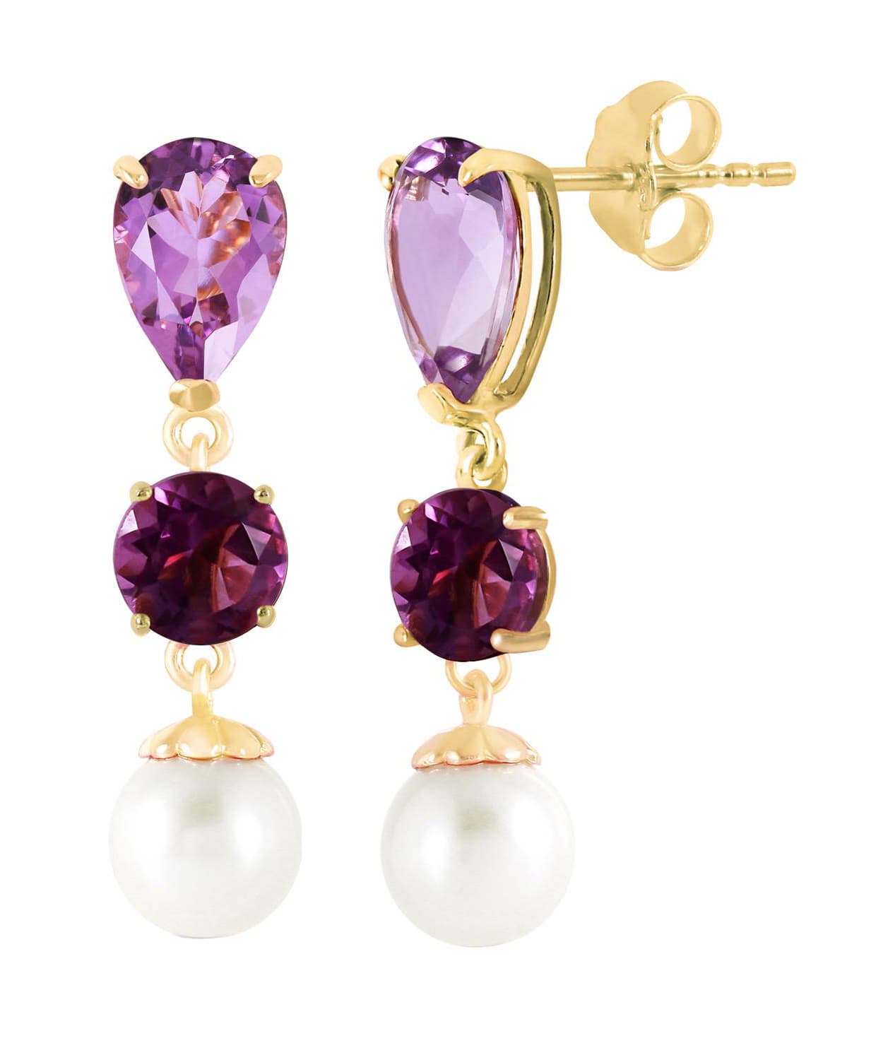 5.53 ctw Natural Amethyst and Freshwater Pearl 14k Gold Dangle Earrings View 2