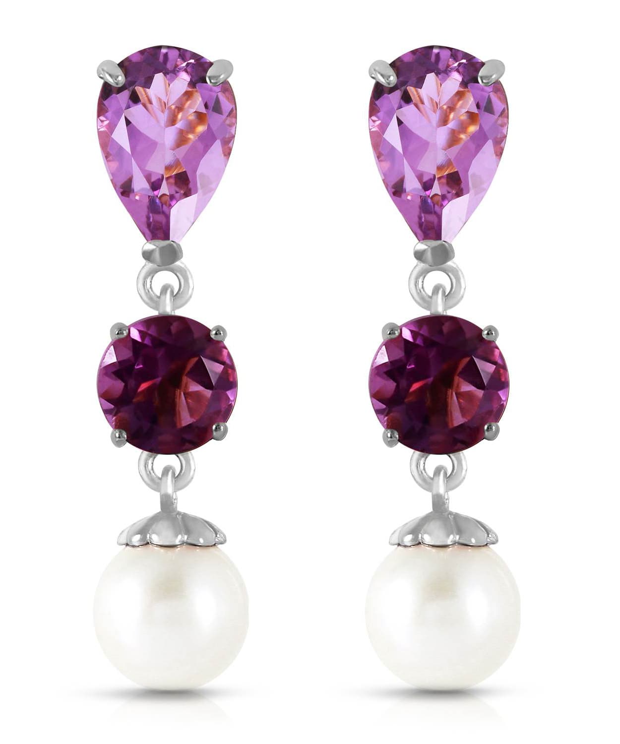 5.53 ctw Natural Amethyst and Freshwater Pearl 14k Gold Dangle Earrings View 3