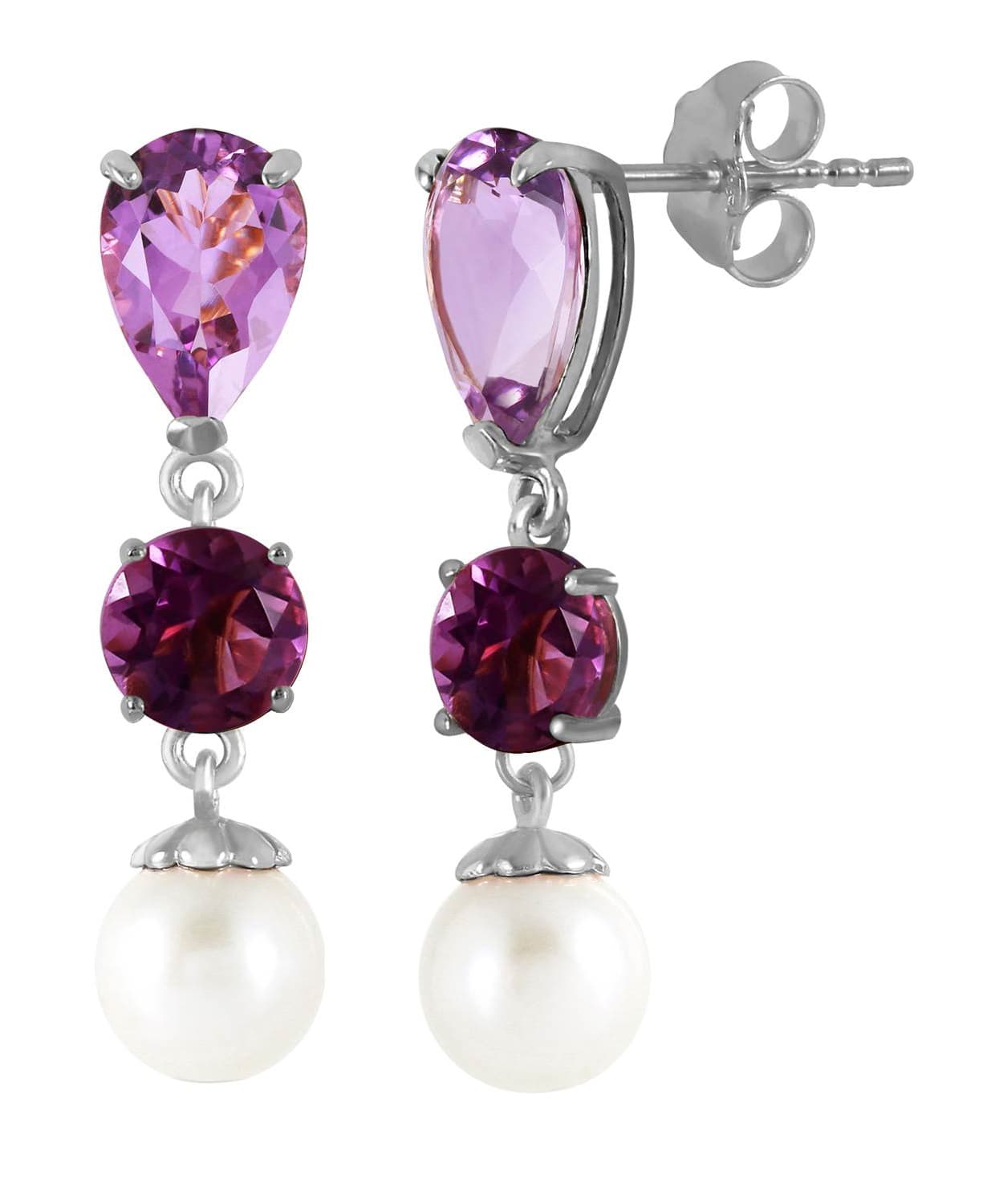 5.53 ctw Natural Amethyst and Freshwater Pearl 14k Gold Dangle Earrings View 4