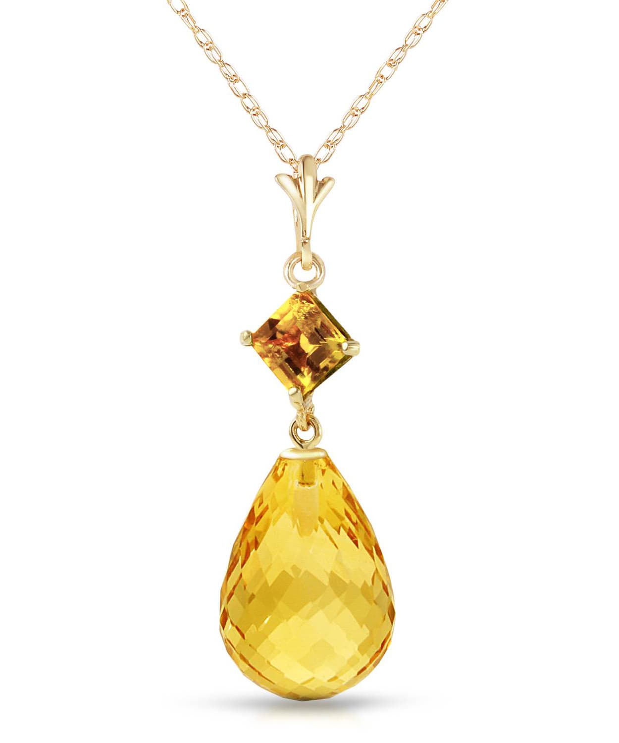 5.53 ctw Natural Honey Citrine 14k Gold Teardrop Pendant With Chain View 1